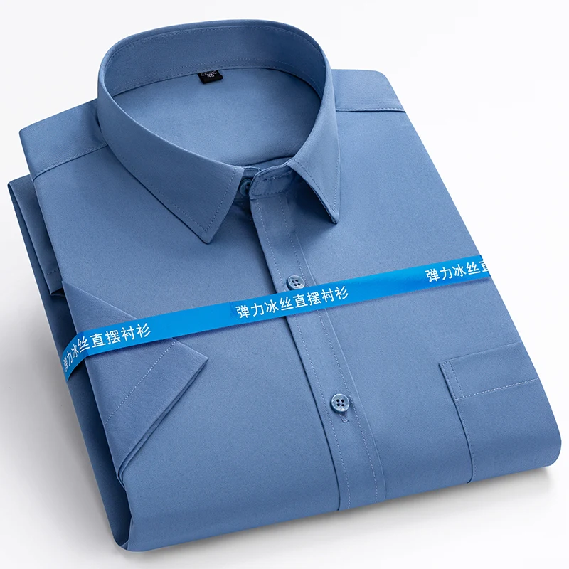 7XL 6XL Mens Formal Shirts Short Sleeve Summer Business Blouse Slim Fit Camisa Anti-Wrinkle Soft Social Men Dress Shirt Clothes