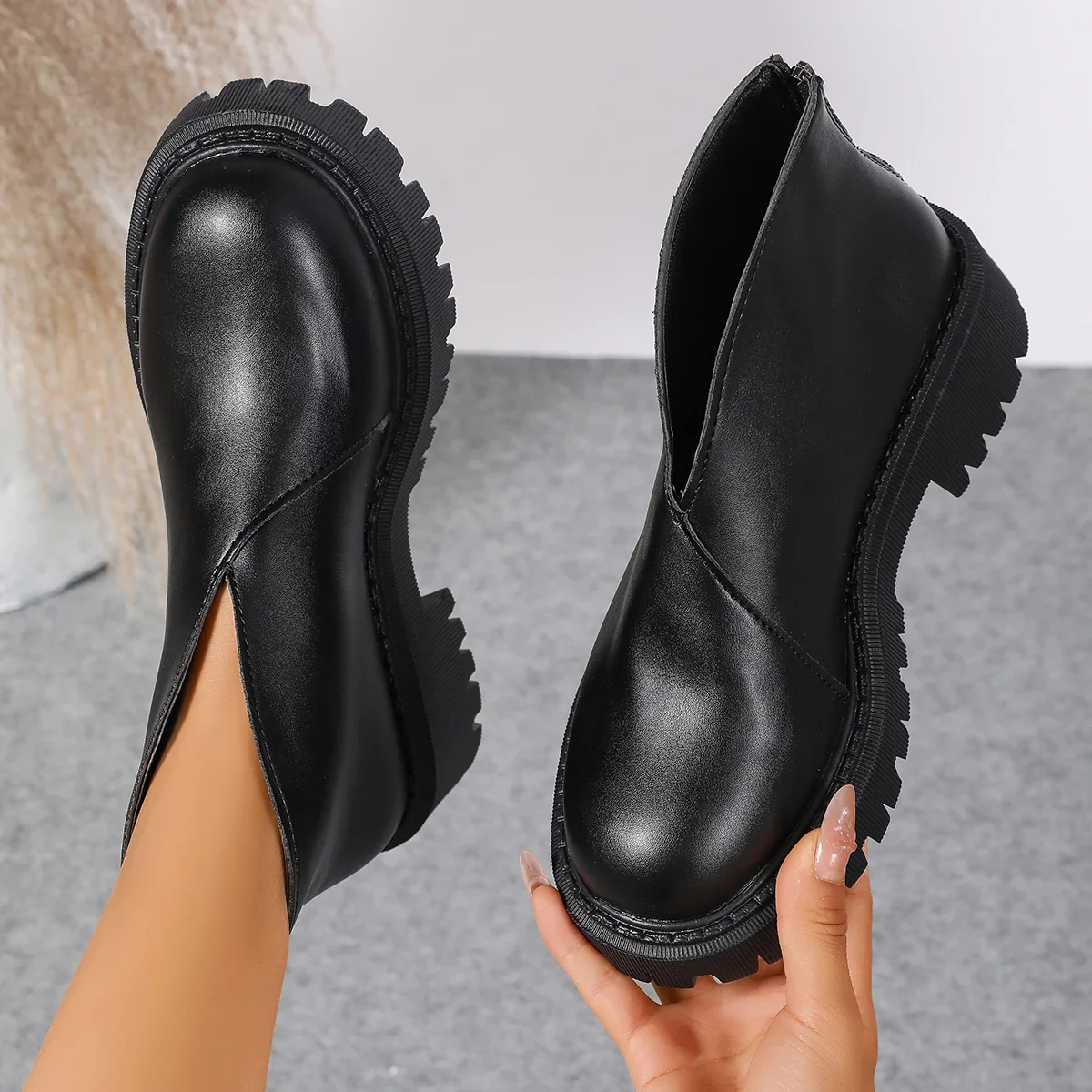 Winter-Damenstiefel mit mittelhohem Absatz, rutschfester Sohle und Reißverschluss hinten, modische High-Top-Schuhe, bequeme Outdoor-Sportschuhe. – Detail 15