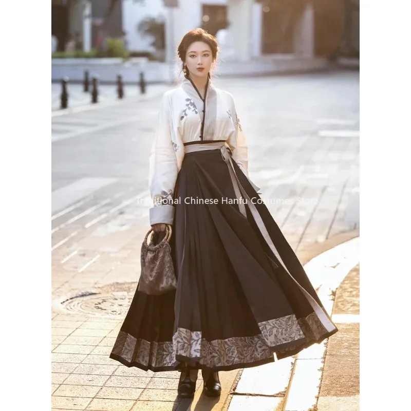 Ladies Guofeng Original Daily Commuting Hanfu New Chinese Style 6 Meters Swing Pocket Horse Face Skirt Autumn and Winter Suit