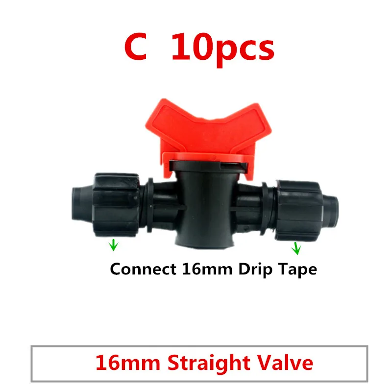 16mm Tee Elbow Offtake Straight Valve For Drip Tape Greenhouse Watering Fittings Driptape Drip Irrigation Equipment