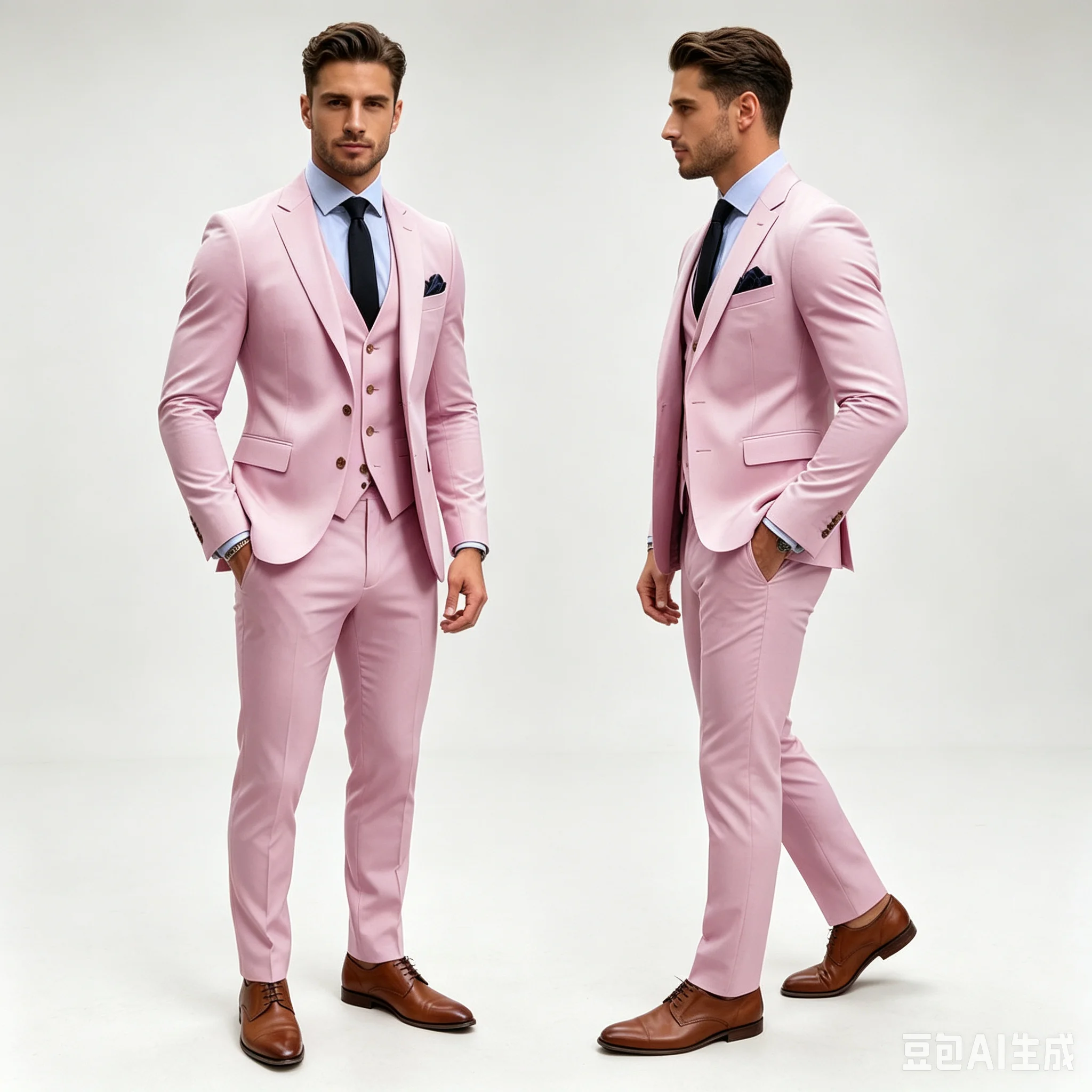 Men'S Formal Wear Attire - Pink 3 Piece Men's Suits For