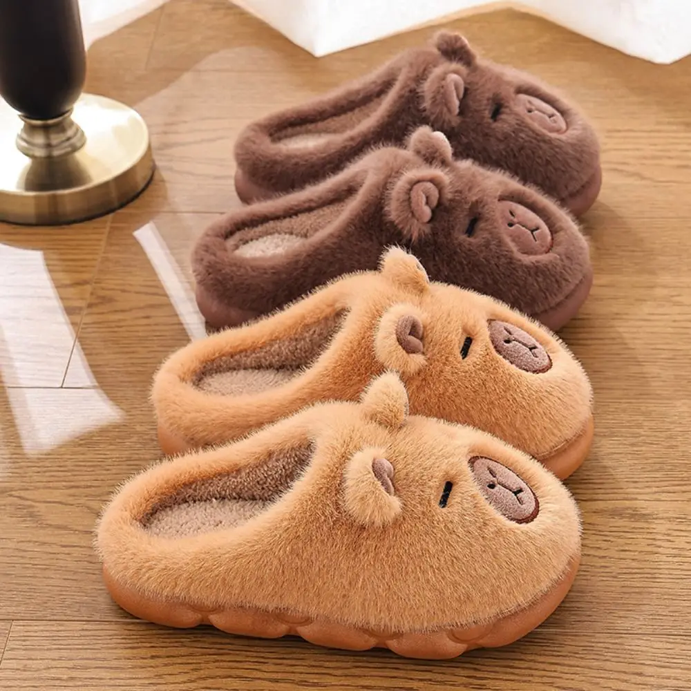 

New Capybara Kids Slippers Warm Non Slip Cotton Shoes Soft Thicken Fluffy Slippers Winter