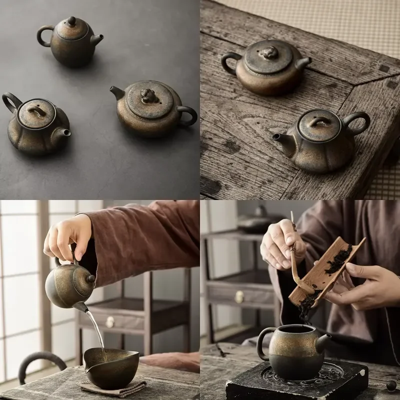 

【CHIMU HOME】Japanese Style Handmade Vintage Gilding Porcelain Kung Fu Set Single Handheld Small Pot