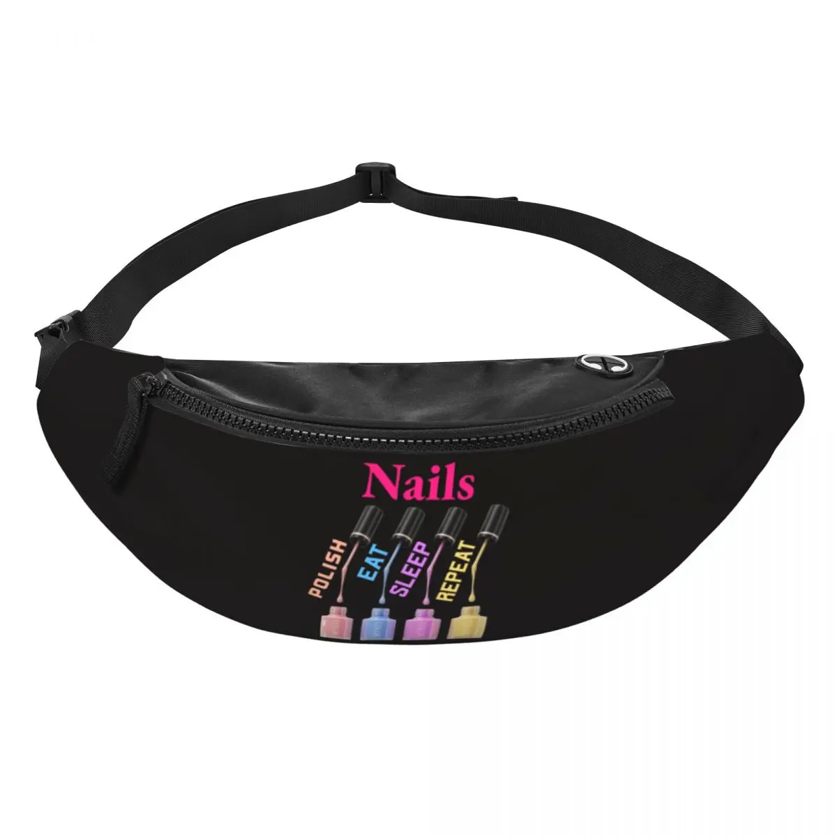 Nails Polish Eat Sleep Repeat Fanny Pack Women Men Tech Funny Quotes Crossbody Waist Bag for Camping Biking Phone Money Pouch