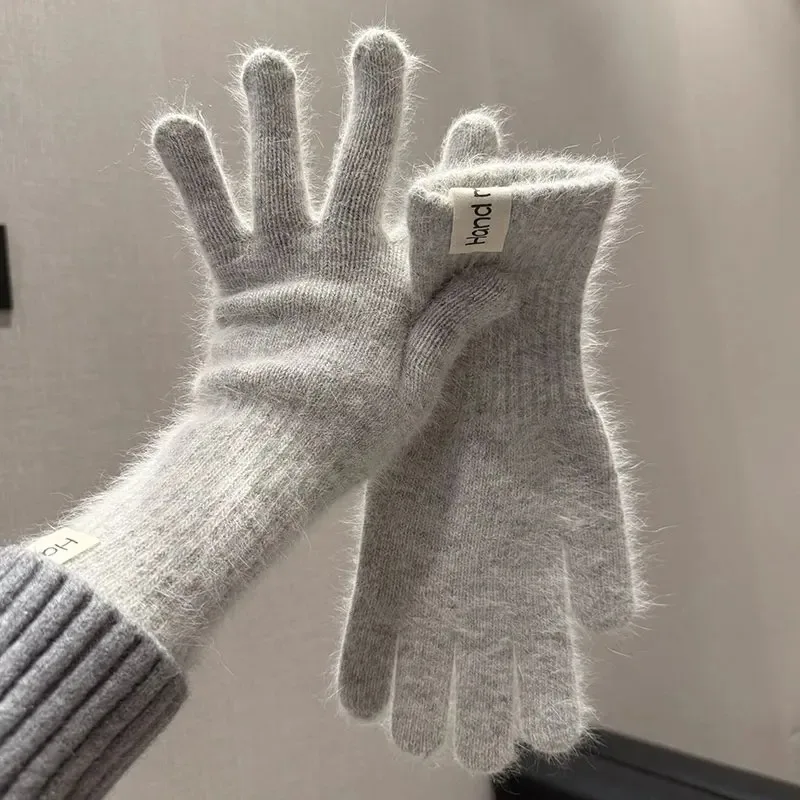 النساء الصوف الكشمير قفازات كابل متماسكة لمس إصبع ثقب الشتاء الخريف الدافئة طول المعصم الكلاسيكية قفازات الإناث القفاز