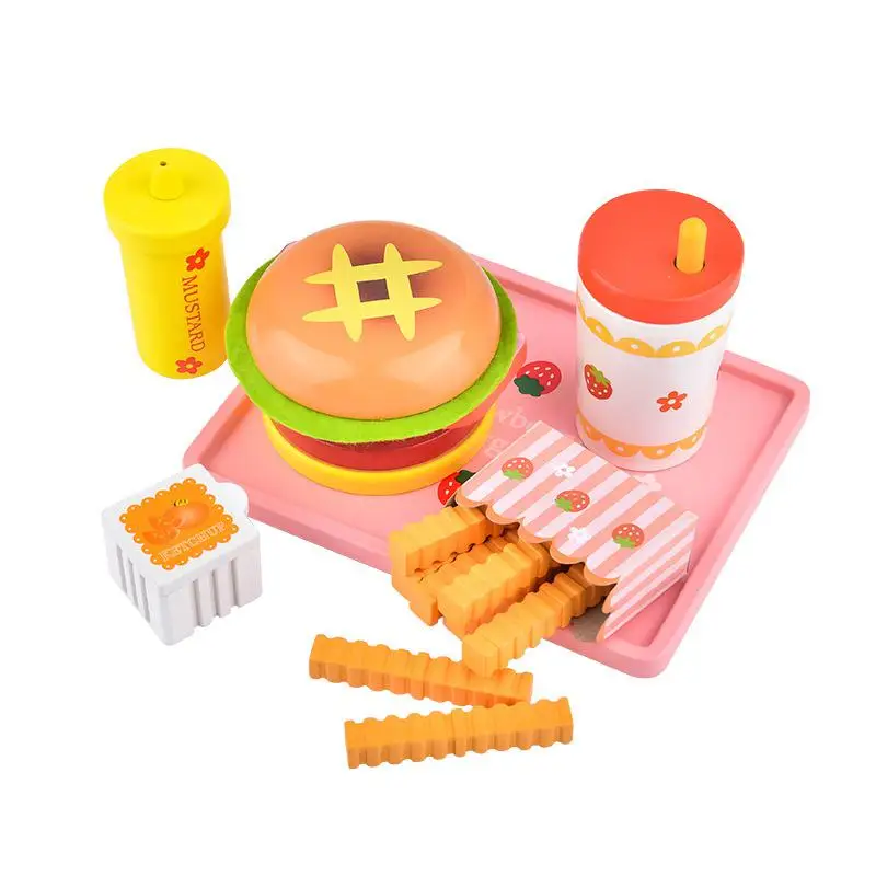 

Simulation Hamburger French Fries Wooden Toys For Kids Pretend Play Kitchen Food Hot Dog Set Model Strawberry Children Girls Toy