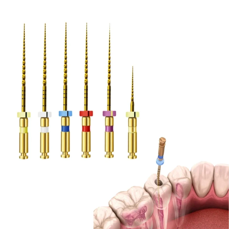Dentals Root Canal Files Heat Activated Golden NITI Flexible Rotary 21/25/31mm Assorted File for Endodontic Motor