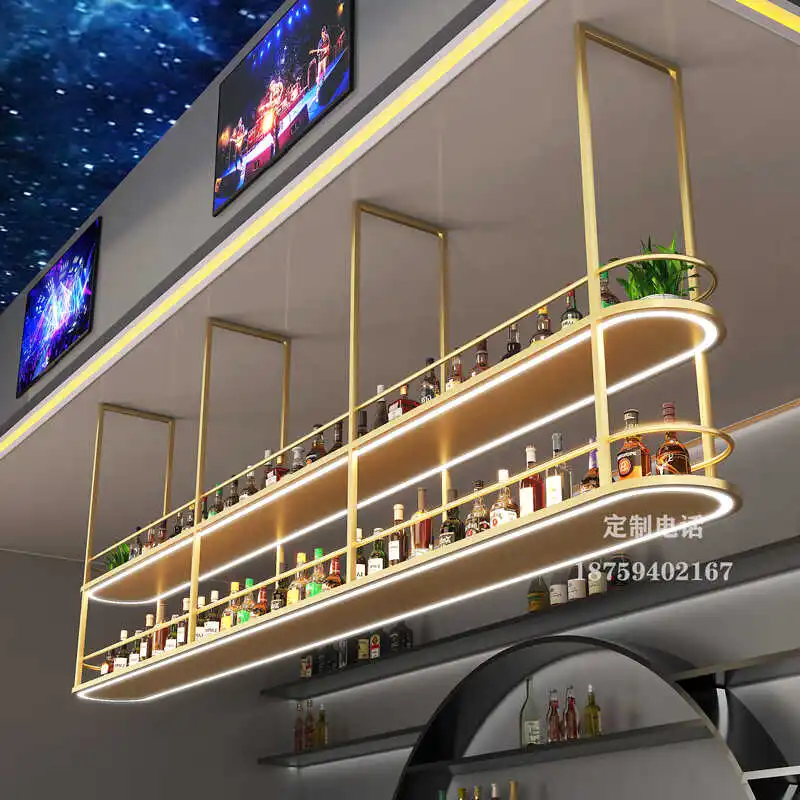 

Bar bar counter wine rack hanger decoration red wine display cabinet hanging luminous wine cabinet hanging cabinet upside