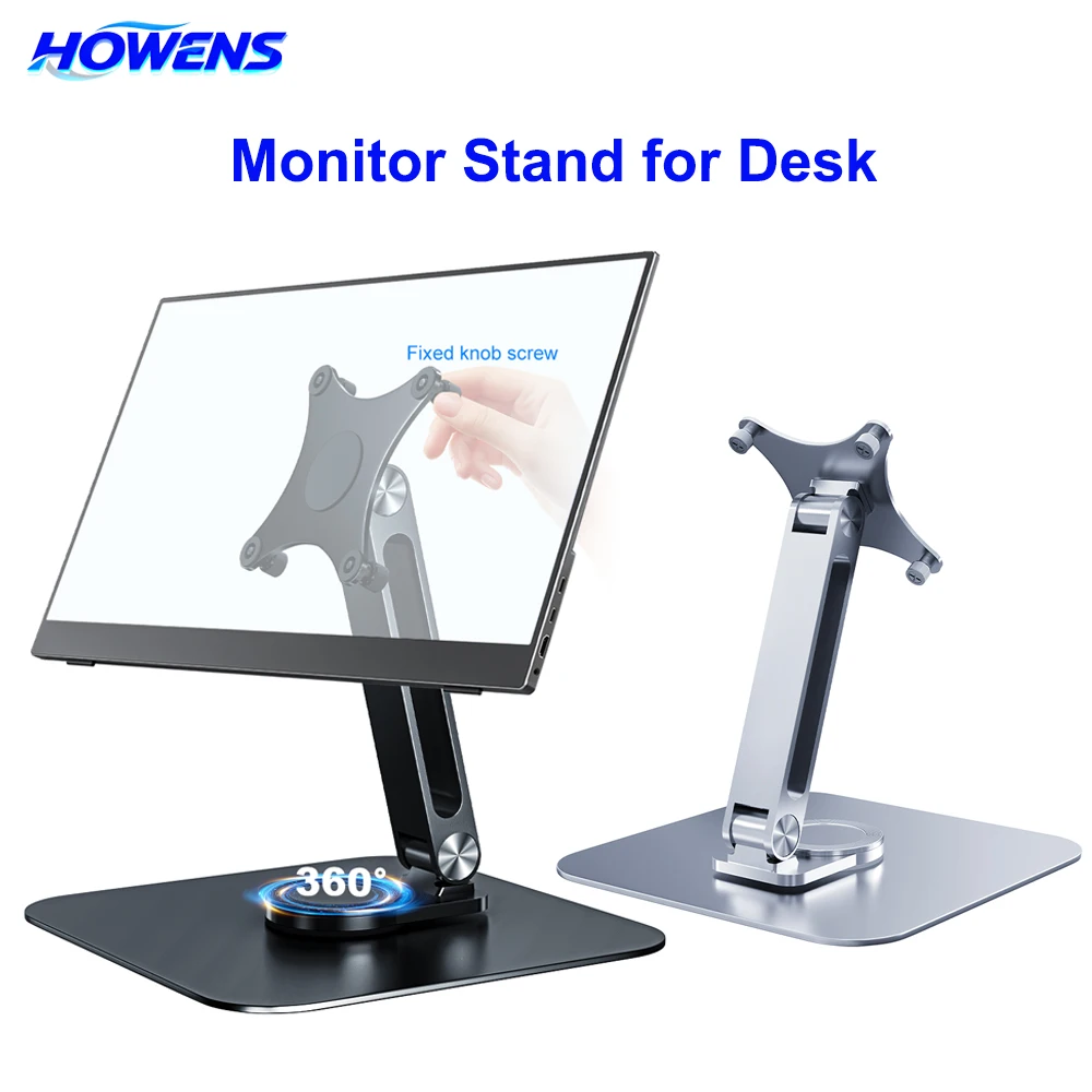 HOWENS Portable Monitor Stand Arm Aluminum Alloy Desktop 360 °Rotation VESA 75x75 for M4 Screws 5KG Load Capacity Ultra Stable