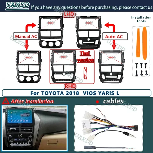 Imagen 1 del producto Para TOYOTA 2018 VIOS YARiS L 9 pulgadas Radio de coche Android CD DVD GPS estéreo pantallas de audio reproductor tablero naviga cable arnés marco