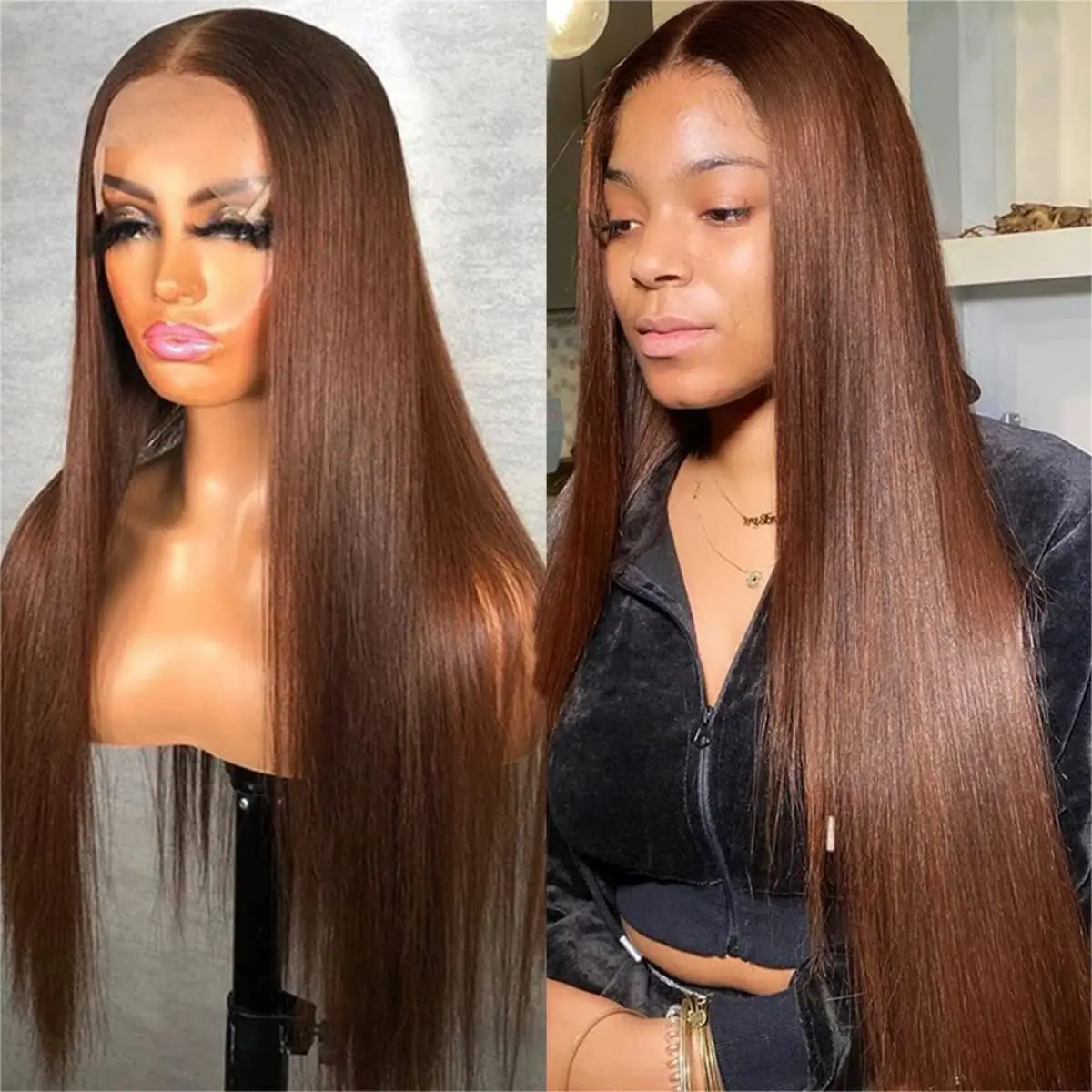 Chocolate Brown Straight Lace Front Wigs Human Hair 13x6 Hd Lace Frontal Wig Brazilian Preplucked 13x4 Dark  Brown Full Wig