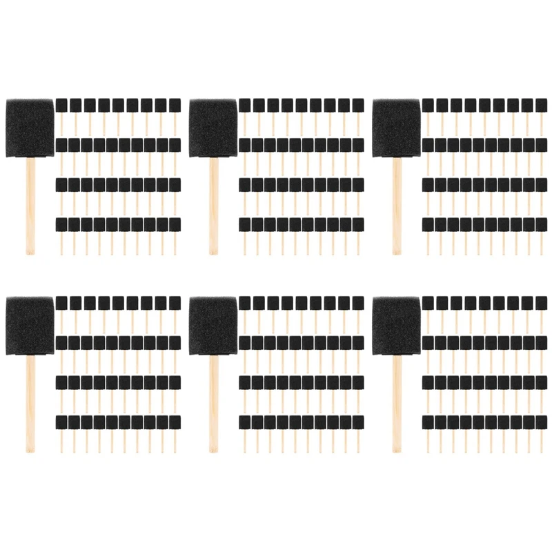 6Pcs 2 Inch Foam Sponge Wood Handle Paint Brush Set (Value Pack Of 40) - Lightweight, Durable And Great