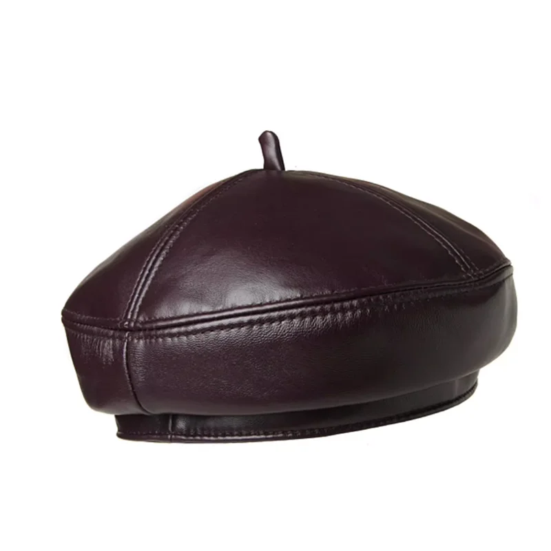 Fashion 2026 Vintage Women Beret Solid Beret Cap Quality Real Sheep Leather Beret French Artist Windproof Beanie Hat