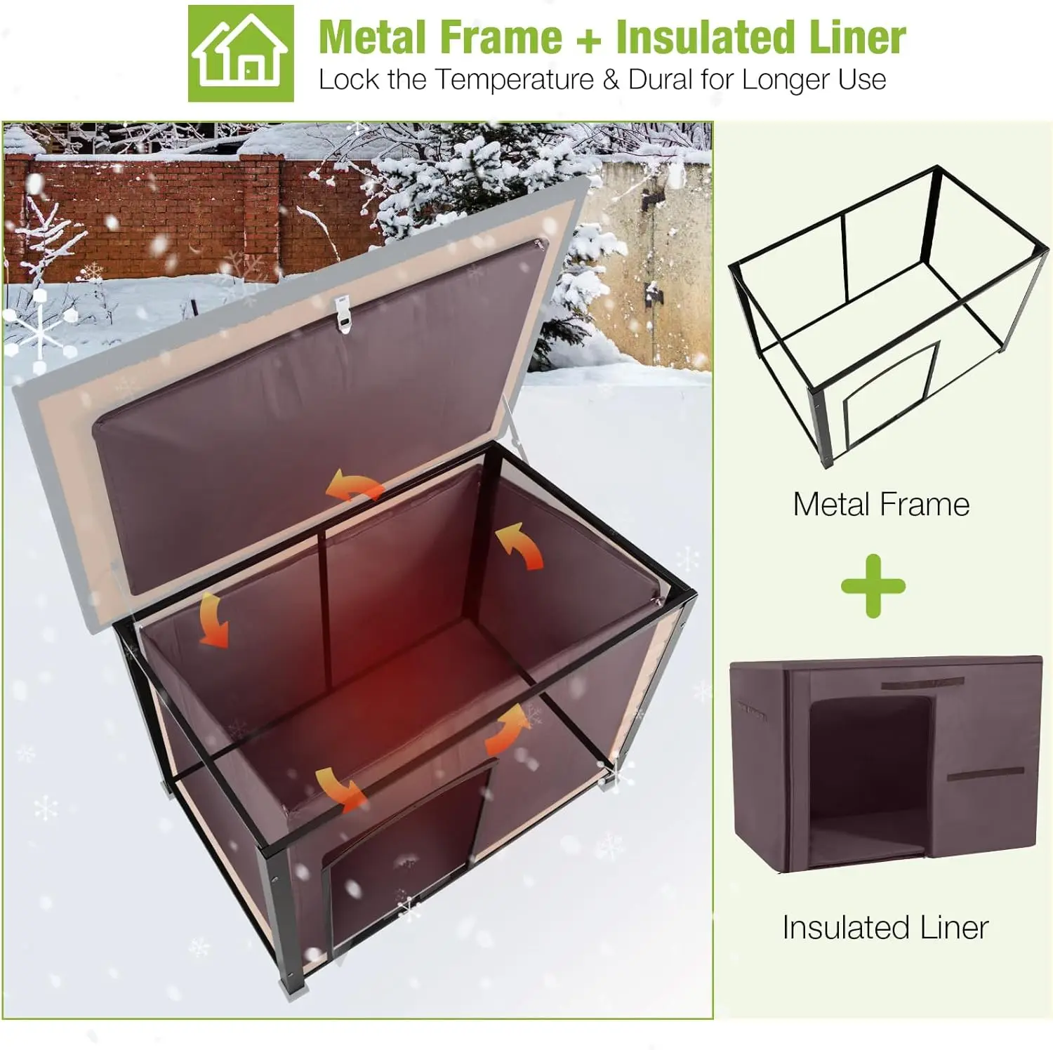 Dog House Insulated Outdoor Dog Kennel with Liner for Winter Large