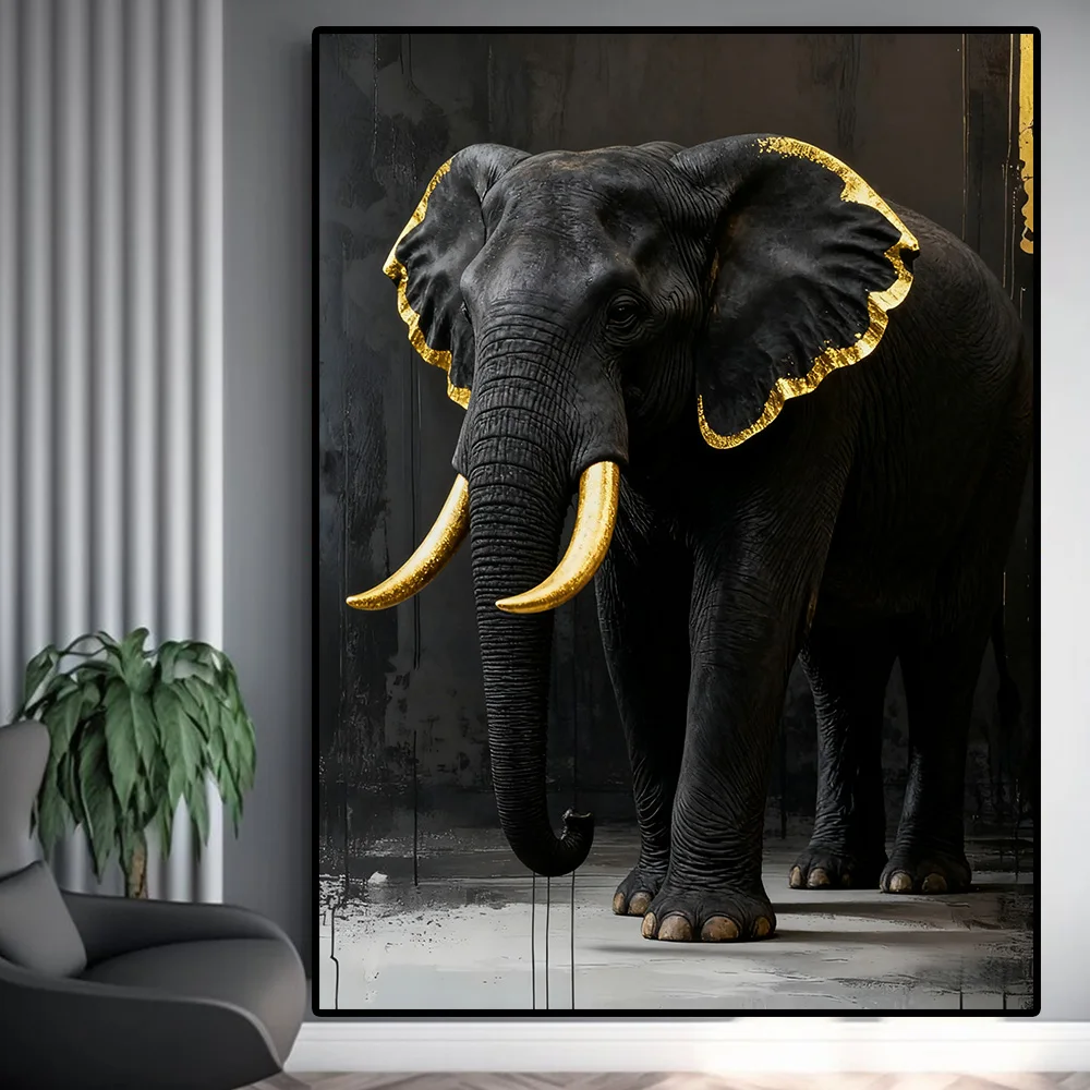 2026 Tableau sur toile Panthère noire et dorée, Animaux de la jungle et du safari, Loup, Gorille, Éléphant, Lion, Affiche murale Décoration intérieure