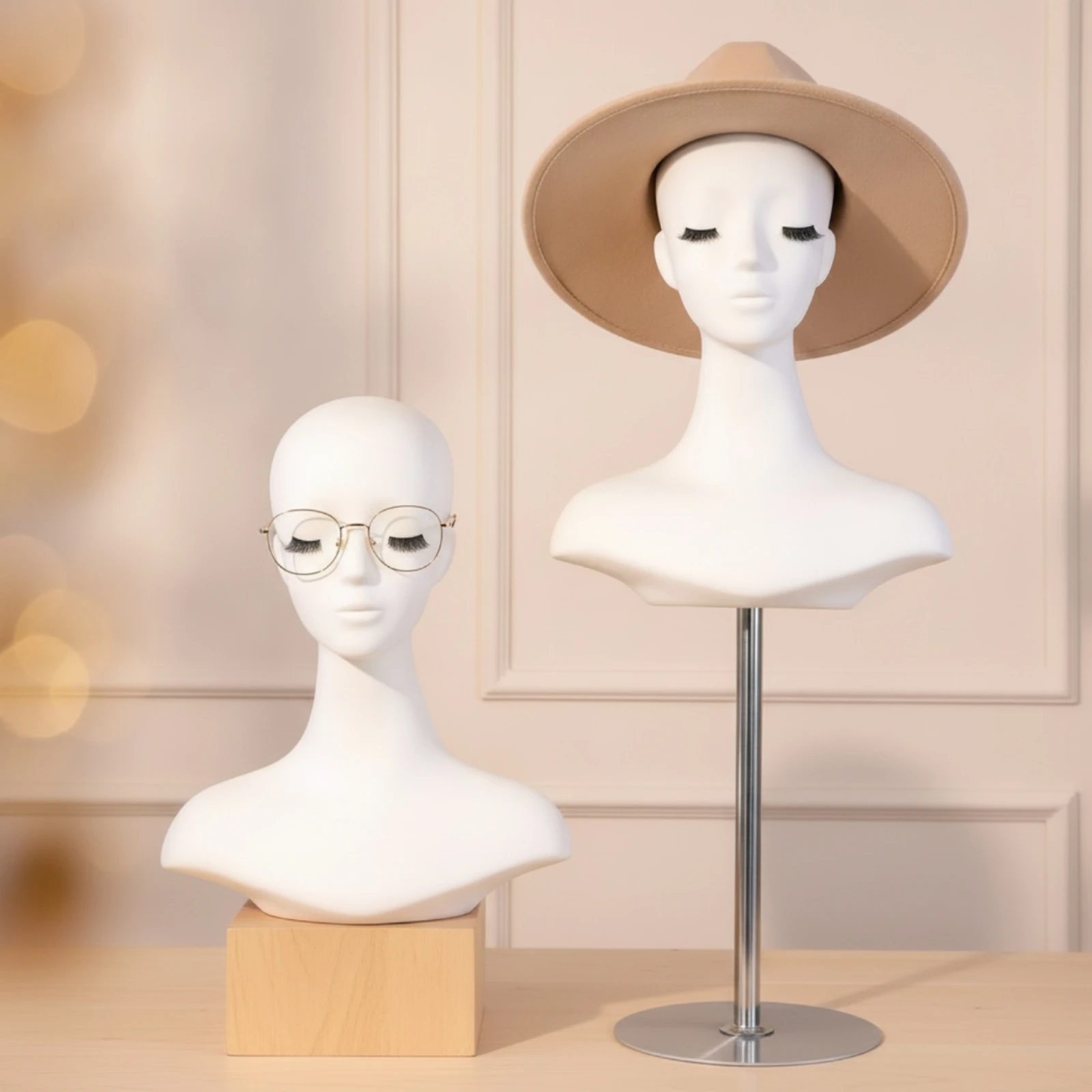 Mannequin Bust with Long Neck Abstract Display Head with Shoulders Mannequin Head with Shoulders Minimalist Tabletop