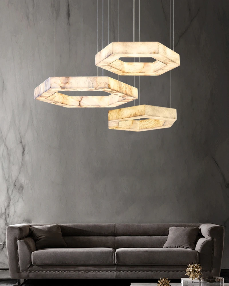 

Home Deco Hexagon Marble Design 2025 Chandelier Alabaster Pendant Light Suspension Luminaire Lampen Hanging Lamp For Living Room
