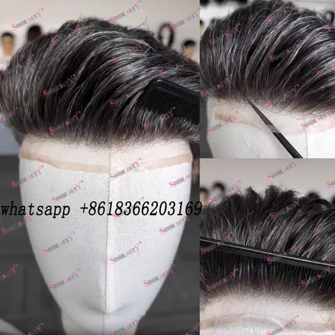 Pelucas invisibles naturales cómodas para hombres, línea de cabello Natural, transpirable, Q6, encaje suizo y Base de PU, peluquín para hombres, 100% prótesis de cabello humano