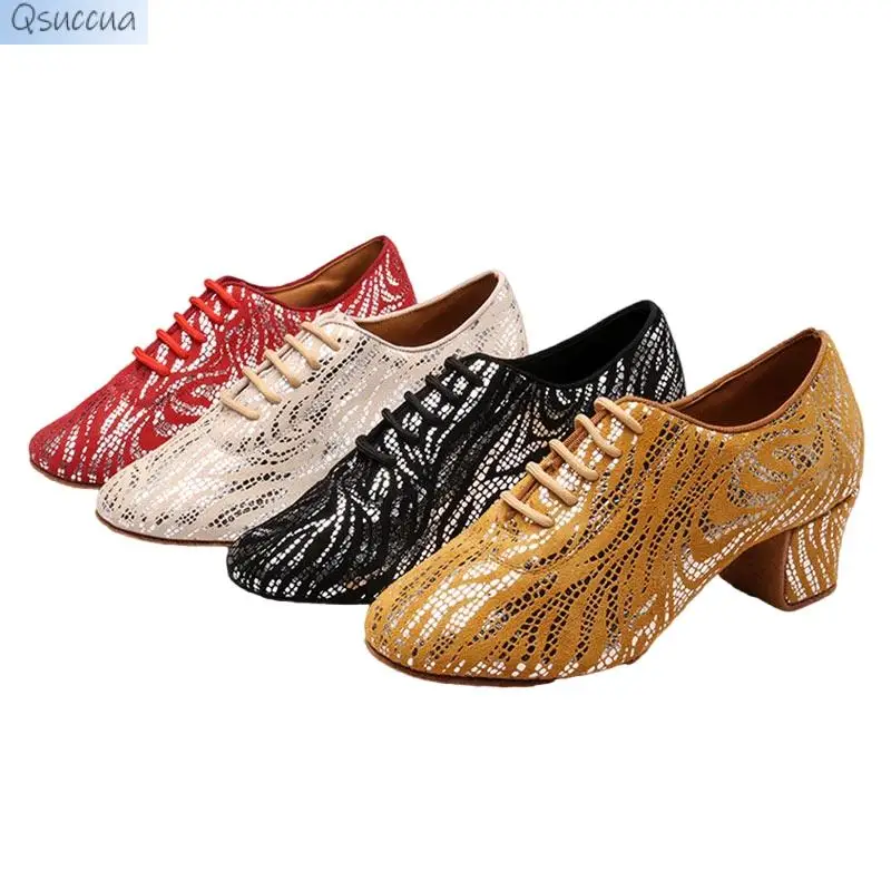 Professional Latin Dance Shoes Adult Ladies Mid-Heel Training Dance Shoes