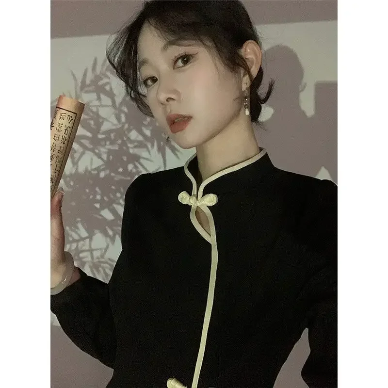 Modern Qipao Improved Cheongsam Chinese Dress Traditional Women's Clothing Autumn Winter Dark Patterned Jacquard Long Sleeve