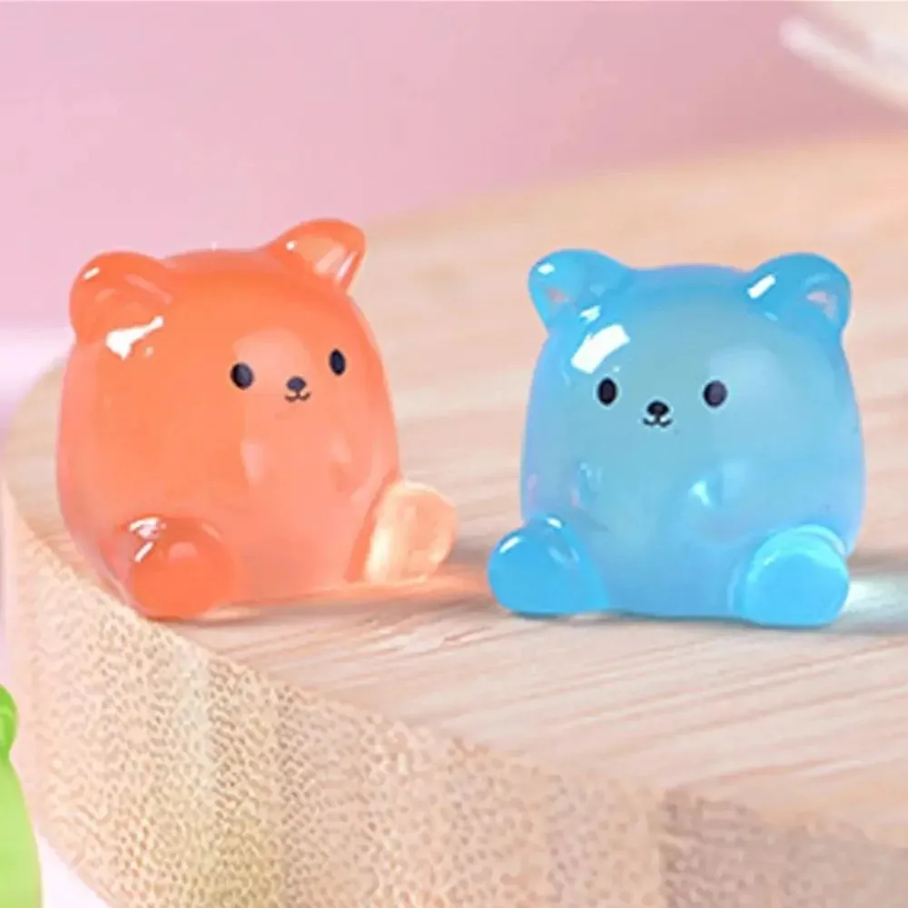 10Pcs Glow In The Dark Cute Cartoon Bear Resin Miniatures, Luminous Small Bear Figurine Statues for DIY Craft Decor