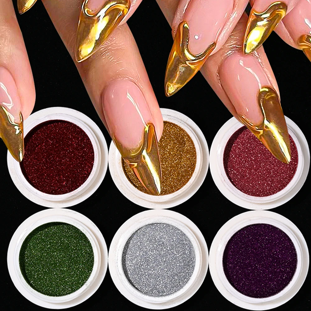 6Jars/Set Chrome Magic Mirror Nail Art Powder Gold/Silver Holographic Metallic Effect Pigment Dust DIY Manicure Decorations *&