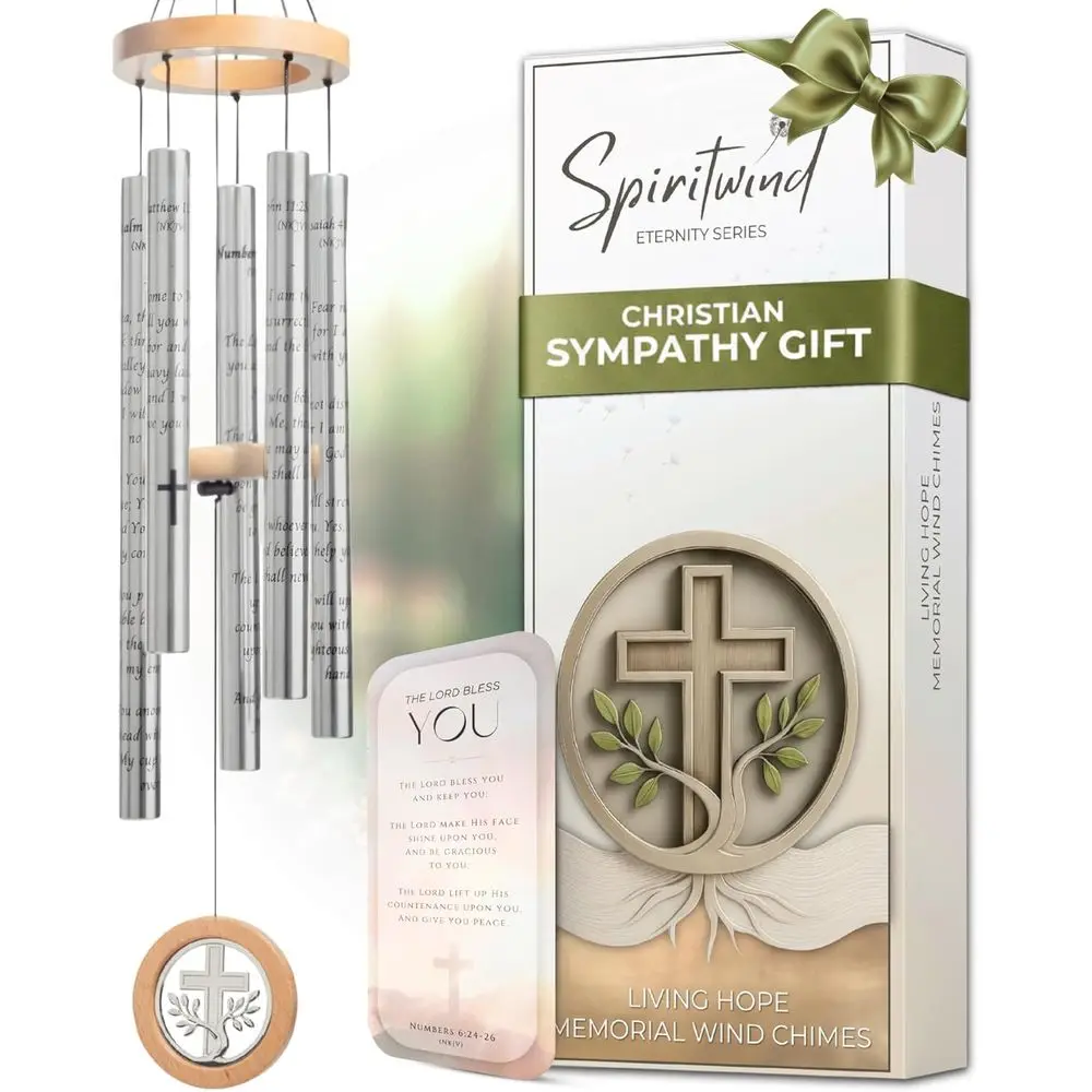 

Elegant Memorial Wind Chime with Sympathy Card & Floral Keepsake for Loved One's Loss
