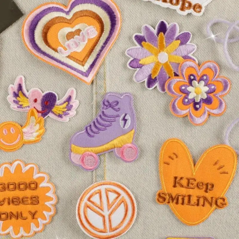 12PD 18 Pcs Flower Embroidery Patches Roller Skates Iron On Patches Embroidered Patches Repair Patches Speaker Sewing Patches