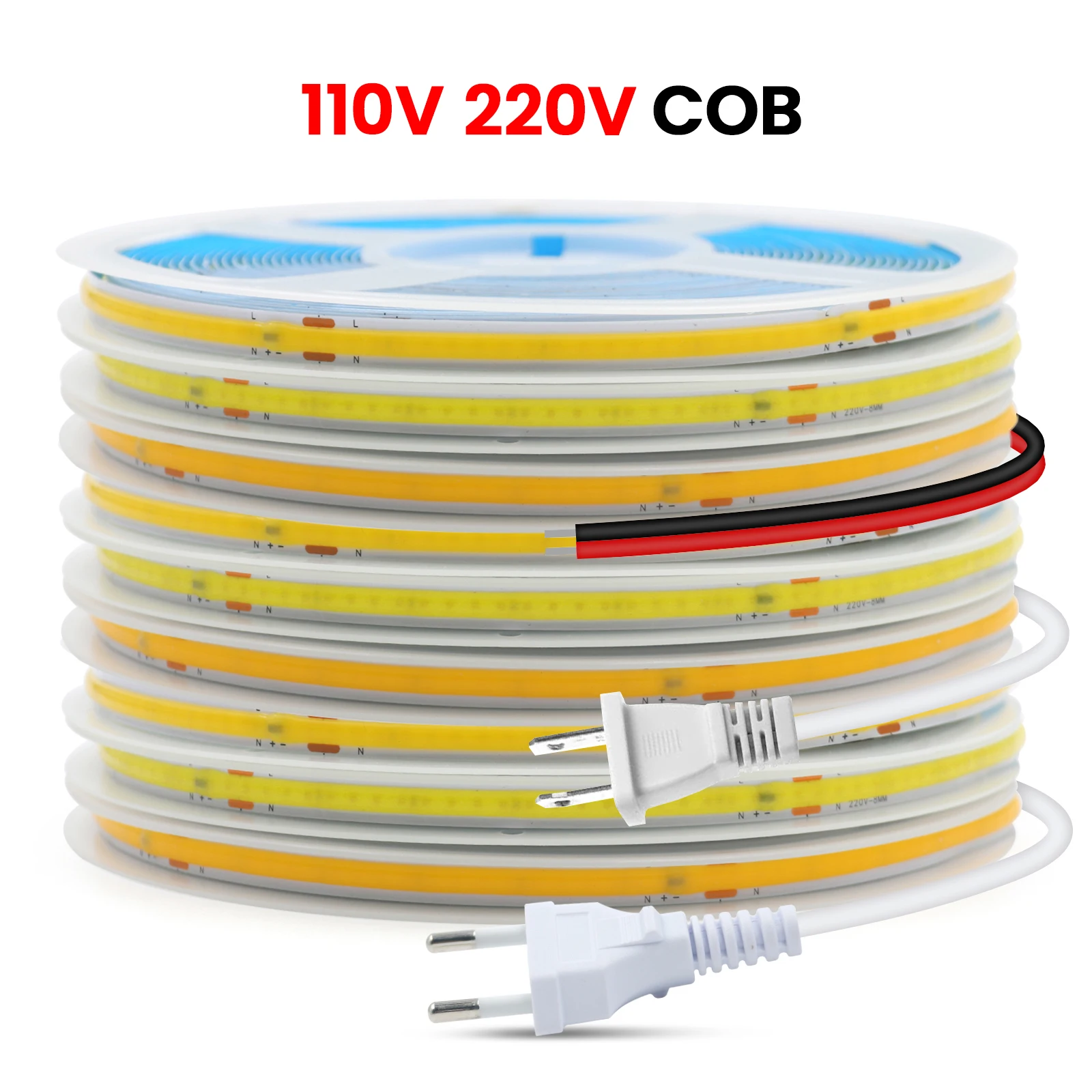 

110V 220V 240LEDs COB LED Strip Light with EU/US Plug/2pin Wire Linear Lighting 3000K 4000K 6500K Flexible Tape Home Decor 5-20m