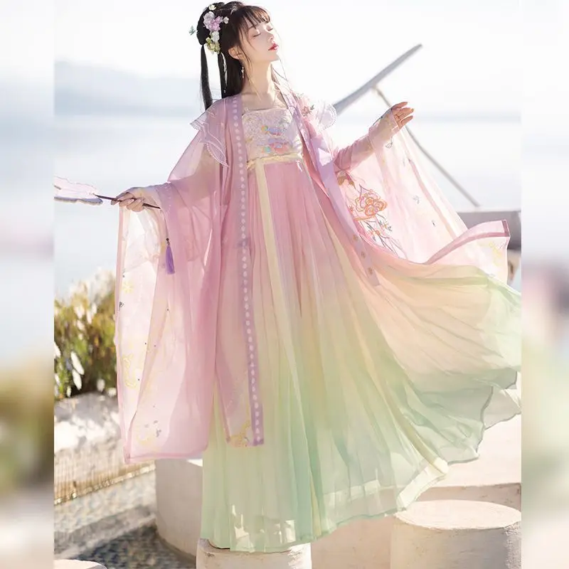 النمط الصيني Hanfu الوردي تأثيري ازياء اللباس للمرأة مرحلة ارتداء فستان رقص Hanfu التخرج حفلة موسيقية هدية عيد ميلاد رسمية