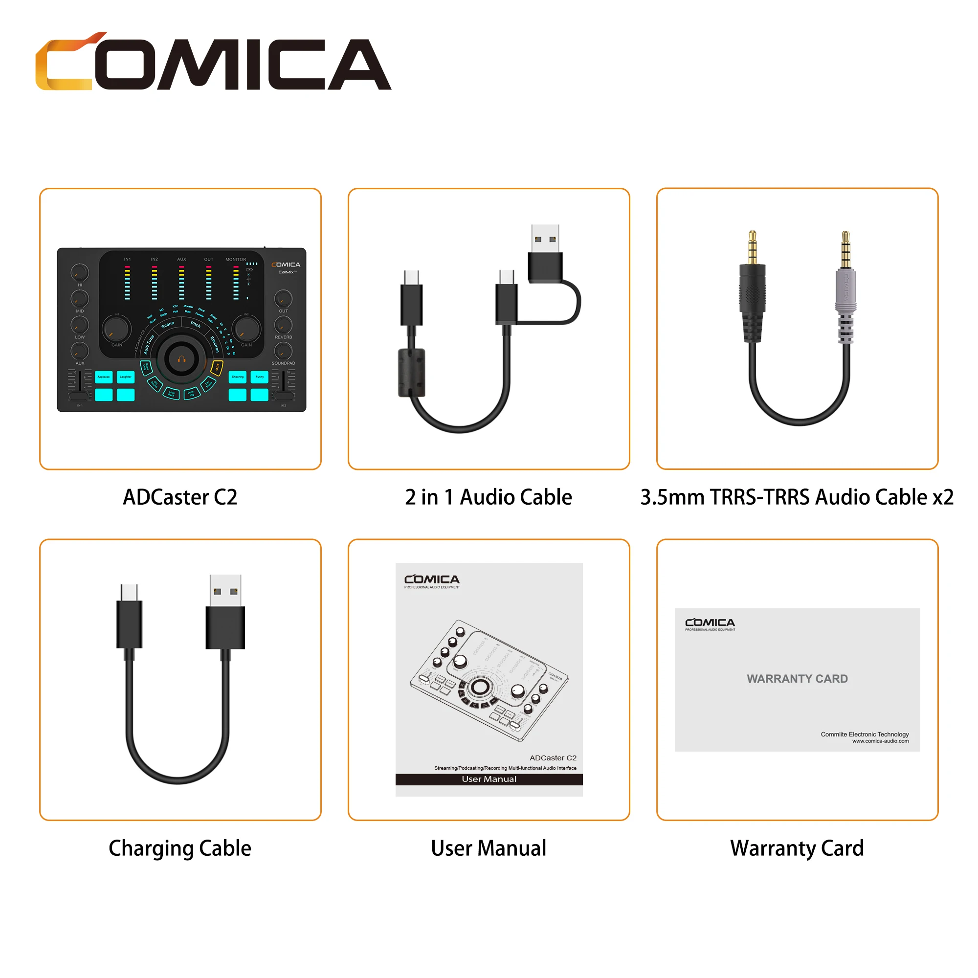 Imagem -04 - Comica-adcaster c2 Interface de Áudio Streaming Podcasting Gravação Multifuncional para Computadores Móveis