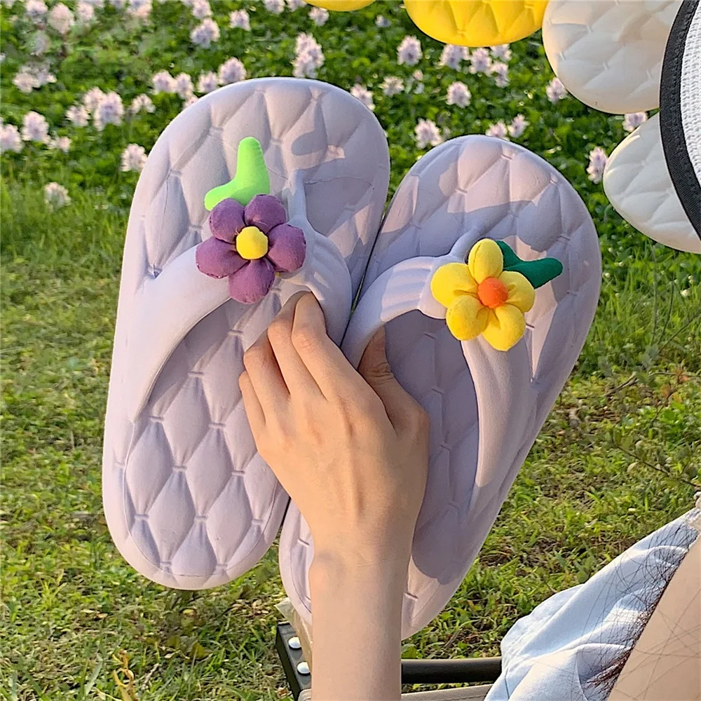 

Floral Thong Slippers Women's Summer Beach Holiday Low Heel Flat Bottom EVA Sweet Style Youth Suitable Plant Floral Pattern