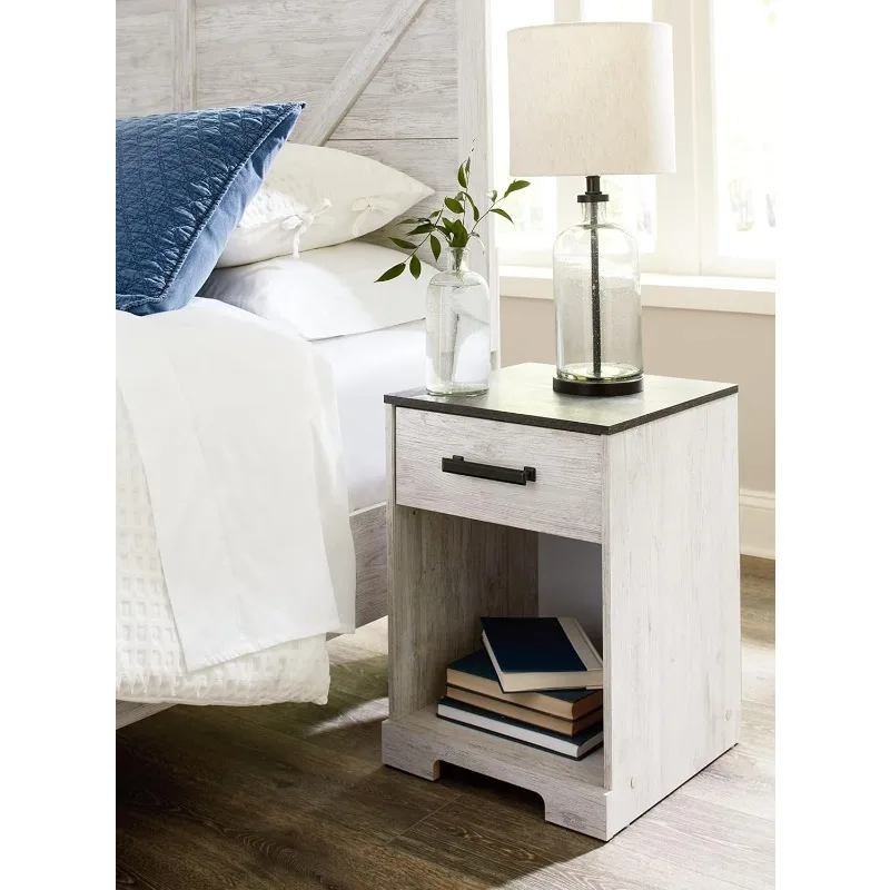 Shawburn 1 Drawer Night Stand Nightstand, Whitewash & Gray