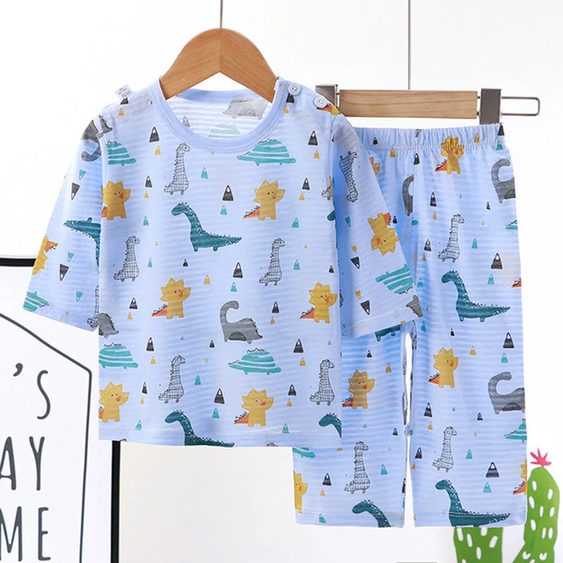 Summer Cotton Pajamas Set for Kids Baby Pajamas for Boys and Girls Long Sleeve Breathable Cat Rabbit Animal Clothes