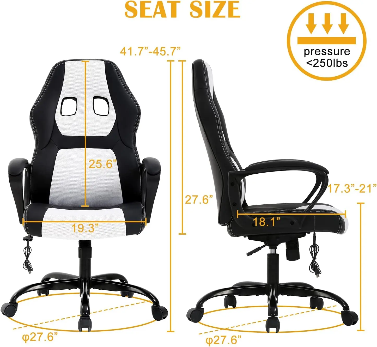 

Gaming Chair Ergonomic Office Chair, High Back Racing Desk Chair With Lumbar Support Armrest, Adjustable Massage Reclining