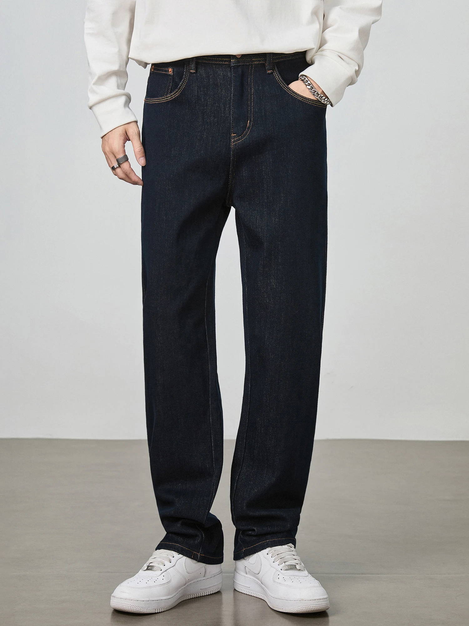 

Spring Autumn Straight Leg Men's Jeans Loose Wide Leg Casual Cotton Denim Blue Waed out Faionable American Retro Pants