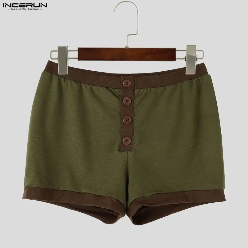 INCERUN Men's Shorts Patchwork Elastic Waist Joggers Casual Men Bottoms Summer Homewear Leisure Cozy Shorts For Man Color-block