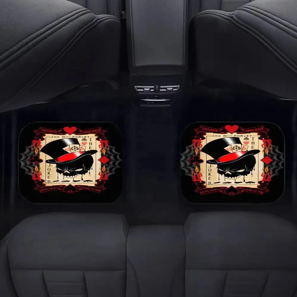 4pcs Joker Design Car Floor Mats | Durable Polyester Fiber, Easy Clean, Fit For Front & Rear Seats, Stylish Black & Red Pattern,