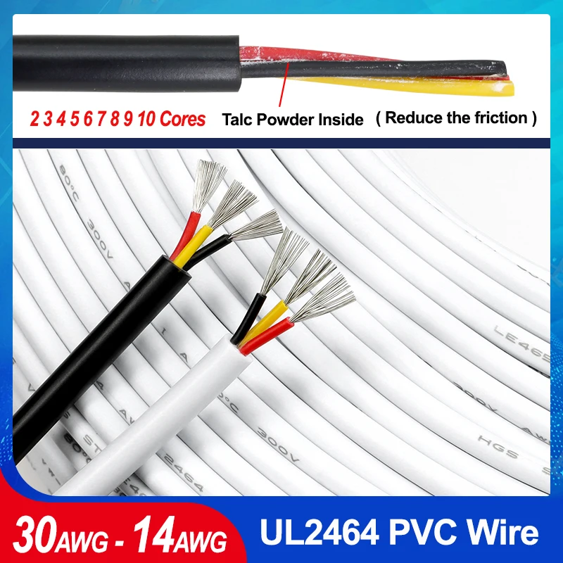 

1M UL2464 Copper Wire PVC Sheathed Insulation 2 3 4 5 6 7 8 9 10 Cores DIY Signal Control Wires Channel Audio Line Copper Cable