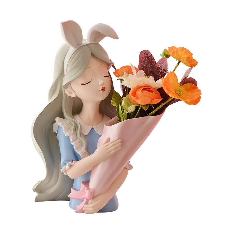 

Bouquet girl art vase ornament creative living room dining table porch TV cabinet home flower arrangement