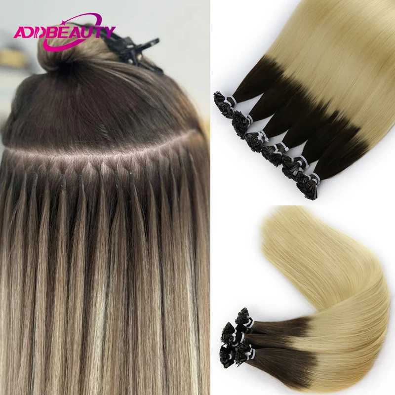 Straight Hair Extensions Addbeauty Flat Tip Natural Human Remy Hair Extension 0.8g/pc 1g/pc 50pcs 100% Brazilian Real Human Hair