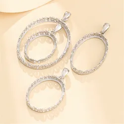 Pendant Base for 13x18mm/15x20mm/15x24mm/19x25mm/25x30mm Oval Cabochons White Gold Plated 925 Silver Pendant Setting