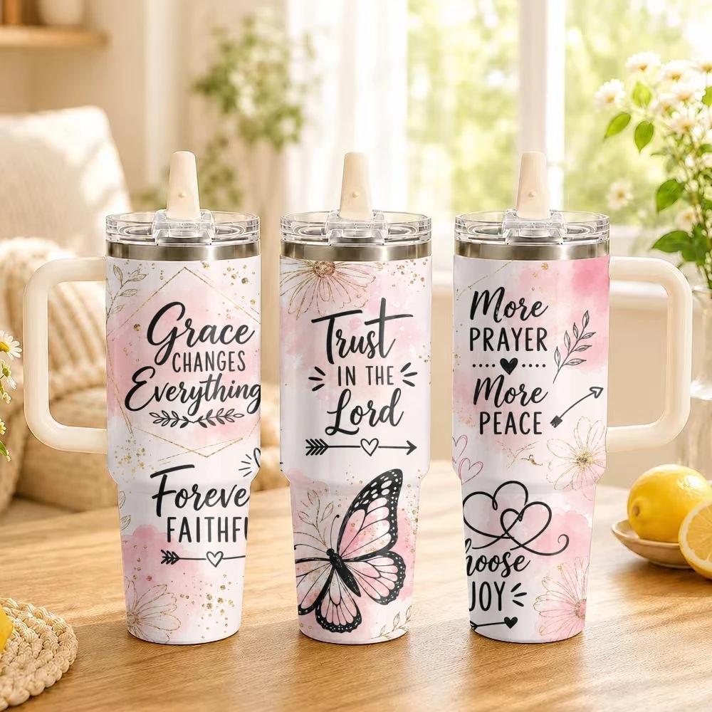 Faith Over Fear Vacuum Flasks 40oz Stainless Steel Insulated Tumbler Leakproof Vacuum Travel Mug Portable Coffee Cup