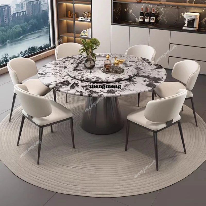 

Natural luxury stone dining table imported marble round table and chair combination