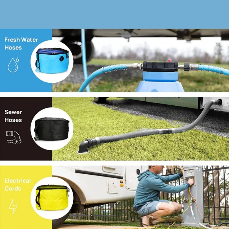 حقيبة تخزين خرطوم RV مكونة من 4 قطع منظم سفر محمول قابل للطي مقاوم للماء للمركبات الترفيهية والتخييم B