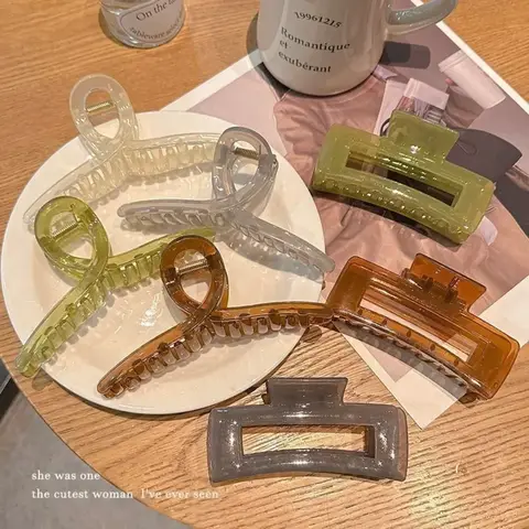 플라스틱 투명 대형 플레이트 헤어 클로 클립 여성 여름 젤리 컬러 모자를 쓰고 있죠 포니 테일 헤어핀 및 클립 한국 액세서리