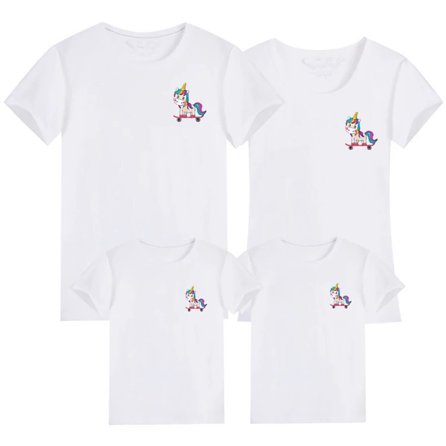 

2024 New Cute Unicorn Pattern Solid Cotton T-shirts Parent-child Wear Oversized Casual Soft Tees Unisex Short Sleeve Summer Top