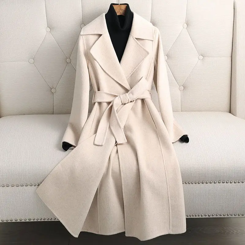 

Winter Woolen Coat Women Thicken Long Sleeve Flap Pockets Fashion Elegant Jacket Lapel Solid Color Loose V6