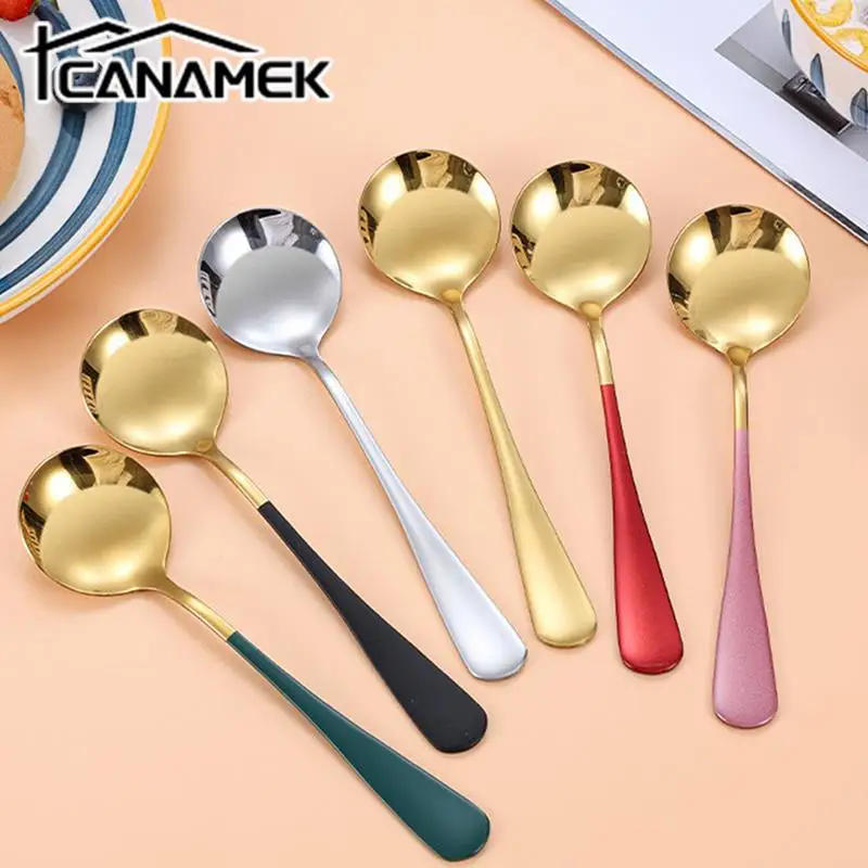 

Stainless Steel Korea Soup Spoons Home Kitchen Ladle Capacity Gold Silver Mirror Polished Flatware For Coffee Tableware