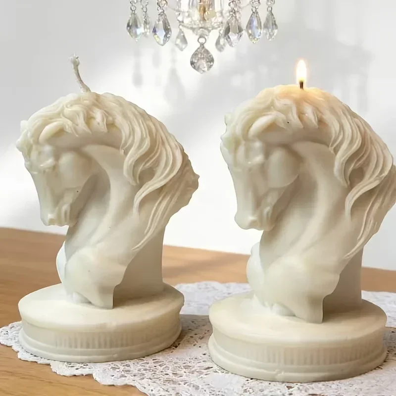 Nouveau modèle 2026 – Moule en silicone 3D tête de cheval (1 pièce) pour bricolage, plâtre, résine, bougies parfumées, décoration intérieure, outil artisanal